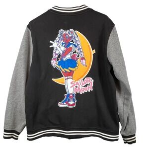 Sailor Moon Varsity Jacket Anime Graphic Back Black Mens M Gray Streetwear